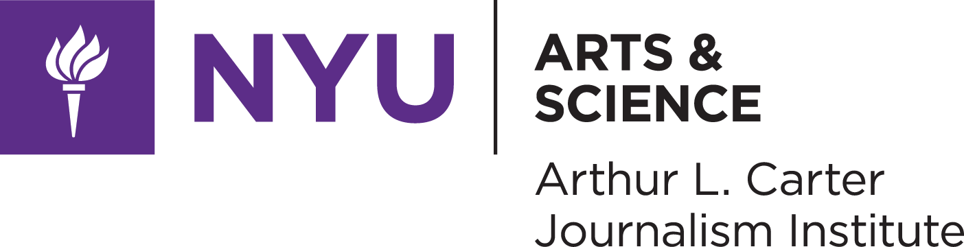 NYU Journalism logo - reads NYU Arts & Science, Arthur L. Carter Journalism Institute