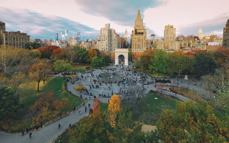 Washington Square park in the early fall from above